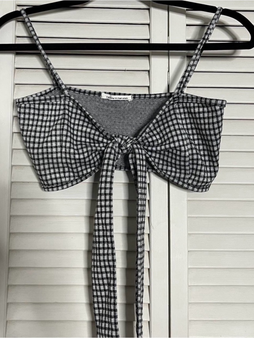 Caution To The Wind Black & White Gingham Tie-Front Camisole Top